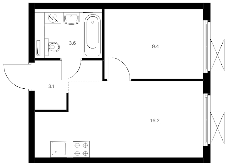1-комнатная квартира 32.3 м², 13/15 эт., ЖК «Заречный парк»